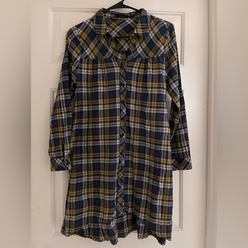 blu pepper brand shirt dress. Size small. Blue/yellow lightweight flannel.